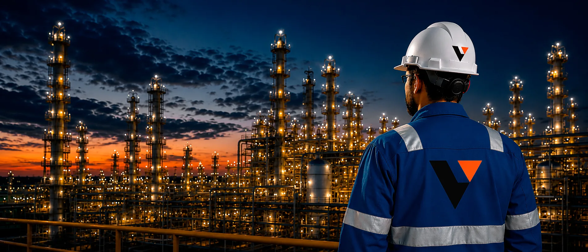 Planta industrial y energética al atardecer